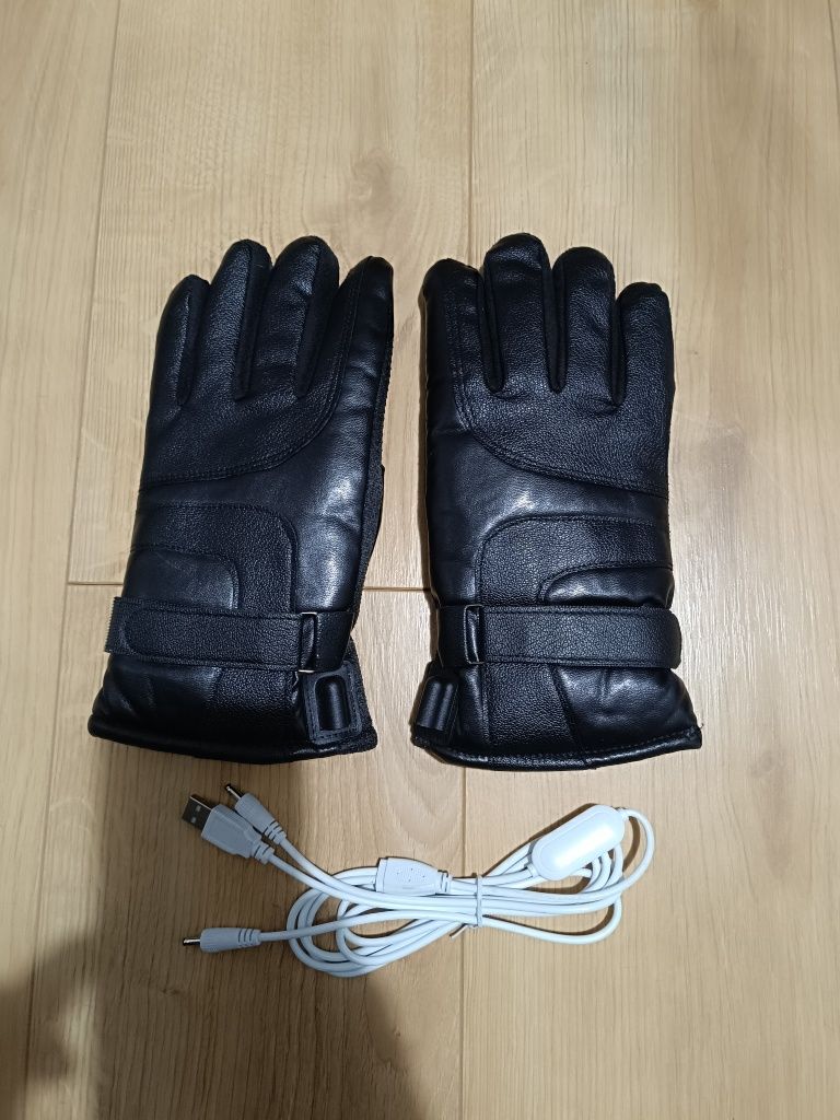 Rękawice Podgrzewane Elektrycznie USB Powerbank Skórzane Narciarskie