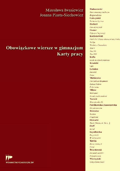 Obowiązkowe wiersze w szkole zeszyty ćwiczeń i Karty pracy dla uczniów