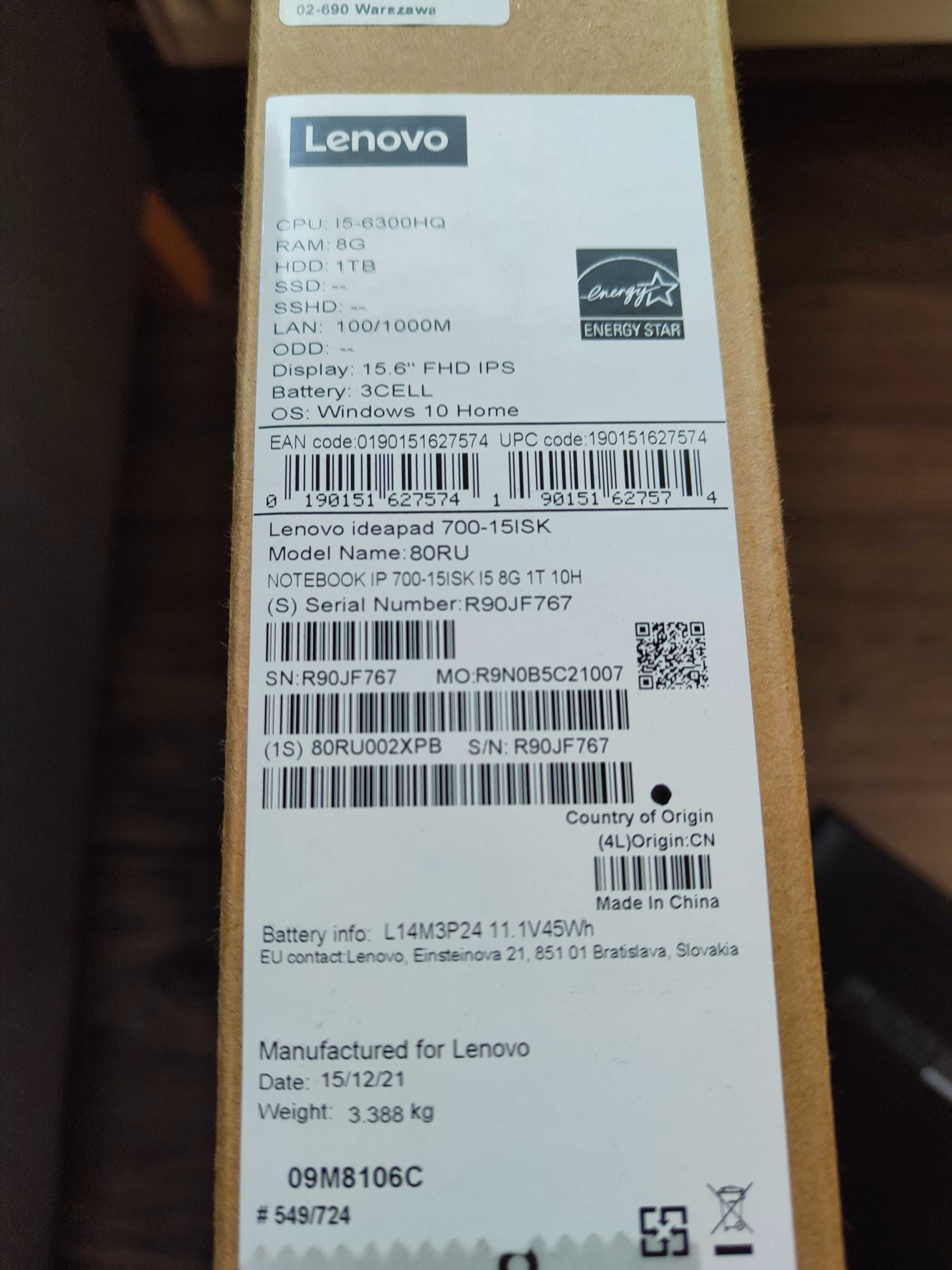 Lenovo 700-15ISK i5-6300HQ/8GB/120GB M.2 SSD/1TB/GTX950M/Win10