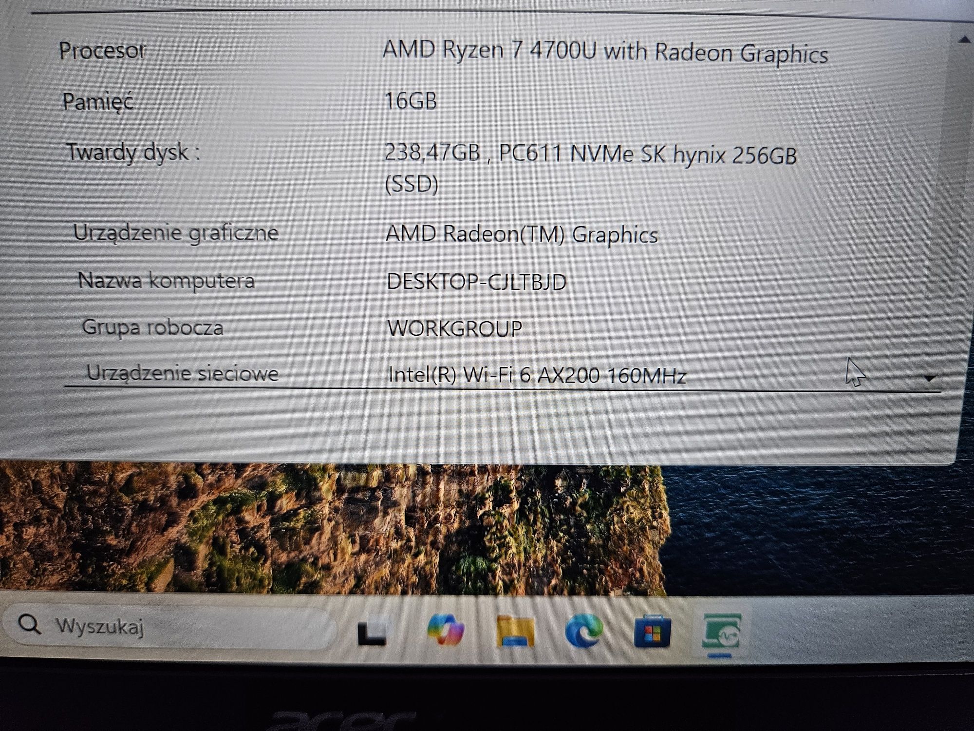 Laptop Acer Swift SF314 ryzen 7 4700u 16gb ram