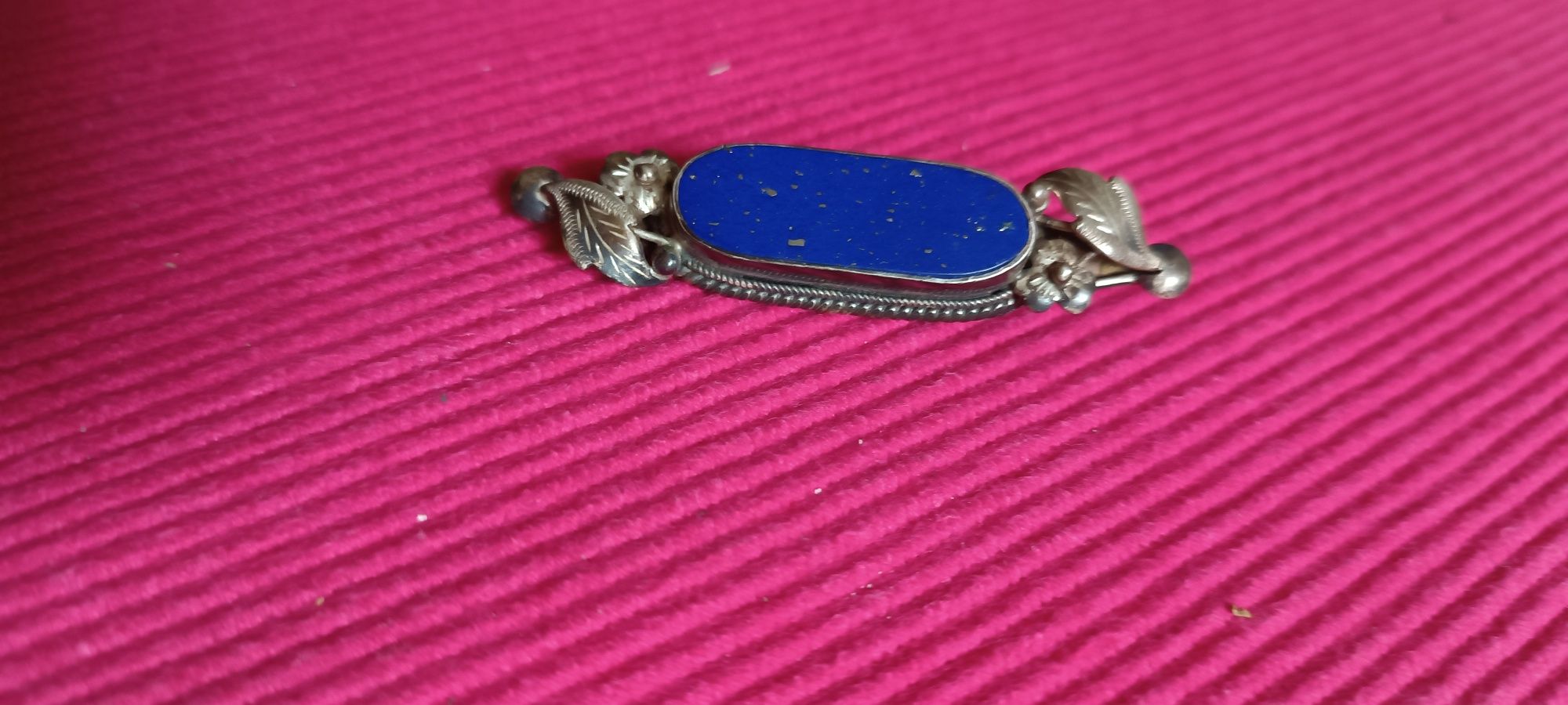 Srebrna broszka z Lapisem lazuli naturalnym