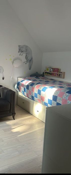 Podwójne łóżko Hemnes z szufladami z materacami+stolik nocny+biurko