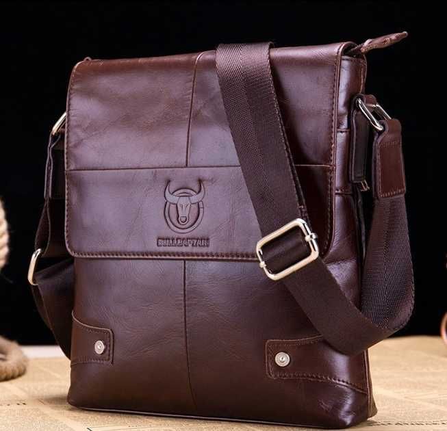 Сумка мужская кожаная через плечо, барсетка, мессенджер, коричневая