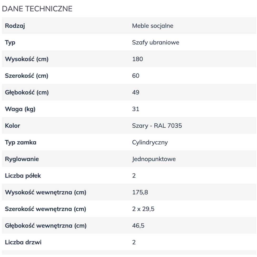 DWUDRZWIOWA Szafa BHP Pracownicza ubraniowa 180x60x49 cm