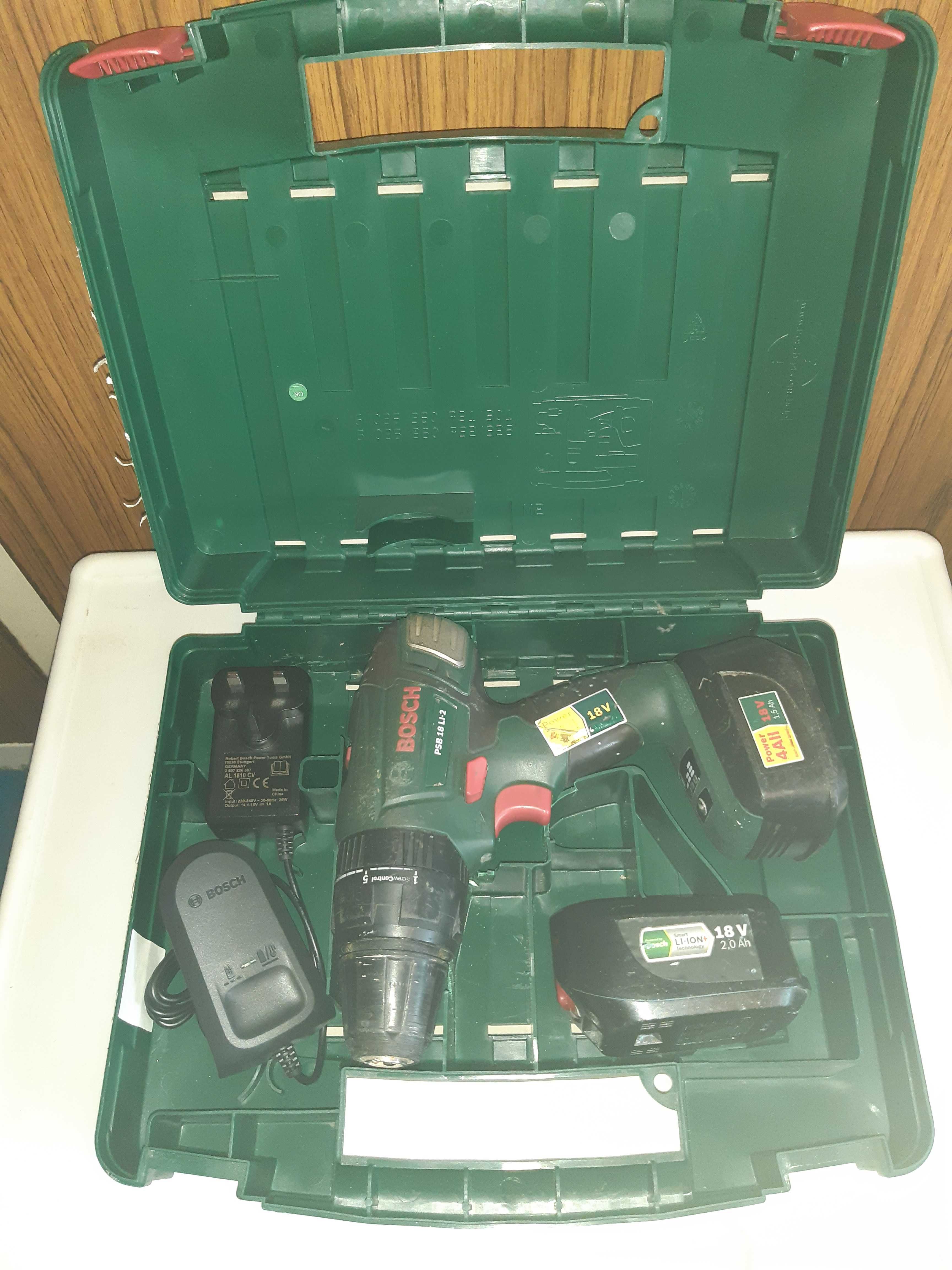 ''Bosch'' PSB18 Li-2-wiertarka na baterie w zestawie-używana/taniej