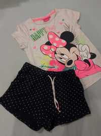 Szorty krótkie spodenki bluzka t-shirt Minnie mix zestaw 104/110