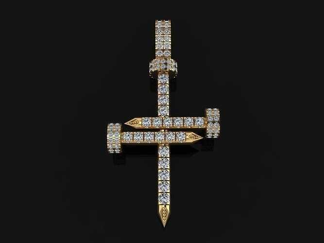 Złoty krzyżyk krzyż złoty Cartier 585 z diamentami z kamieniami