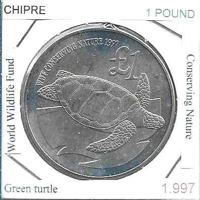 Chipre - - - 1 Libra - 1997 - - - Tartaruga Verde - - - Moeda