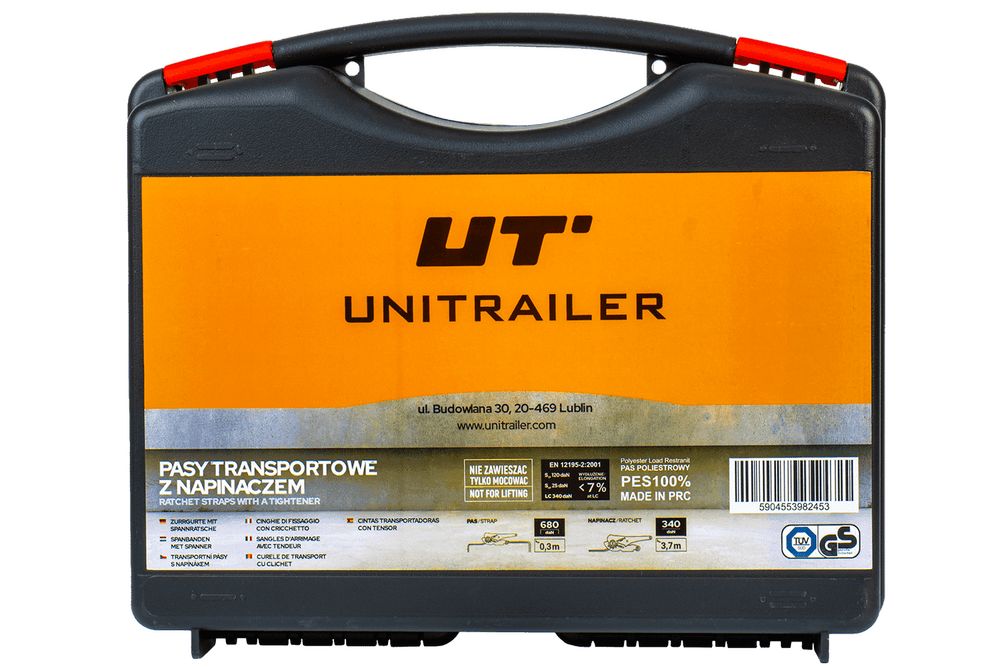 Cztery pasy transportowe napinacz UNITRAILER 4m/25mm/0,68t w walizce