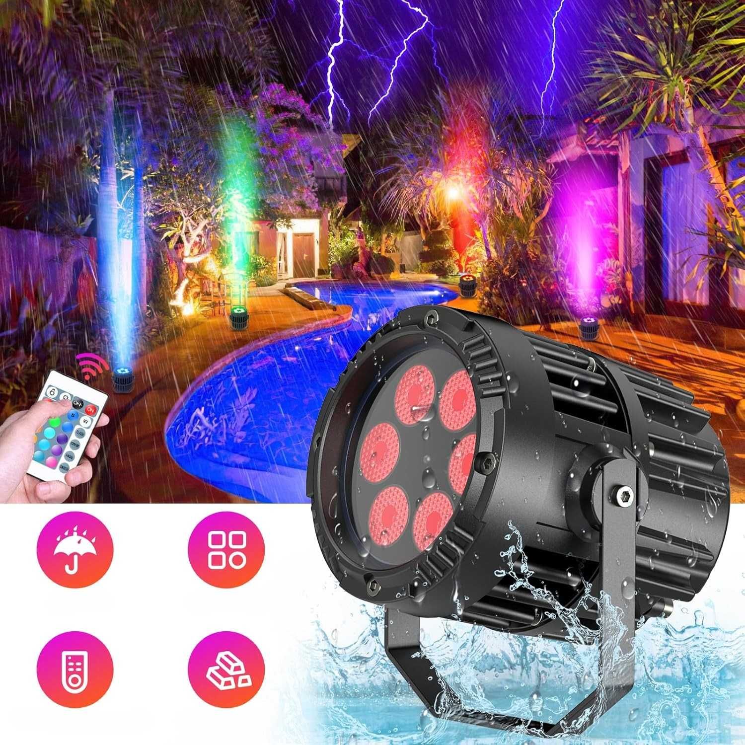 Projector LED RGBW 6x3W IP67 na zewnątrz, z pilotem