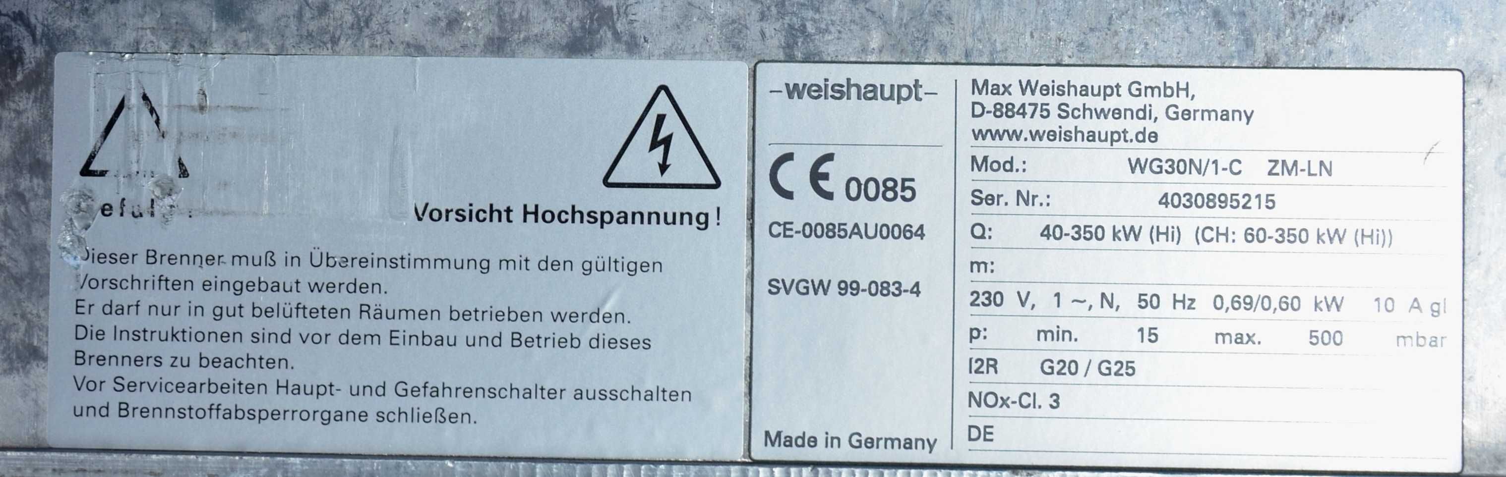 Palnik gazowy Weishaupt WG30N/1-C 40-350kW