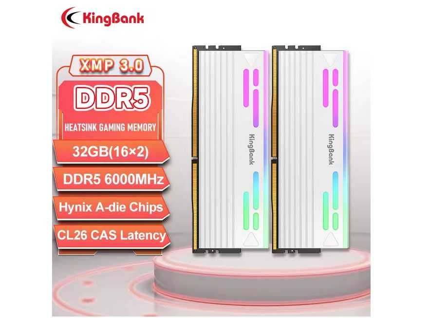 Пам'ять Kingbank DDR5 32GB (16GBx2) 6000MHz CL26 White ARGB