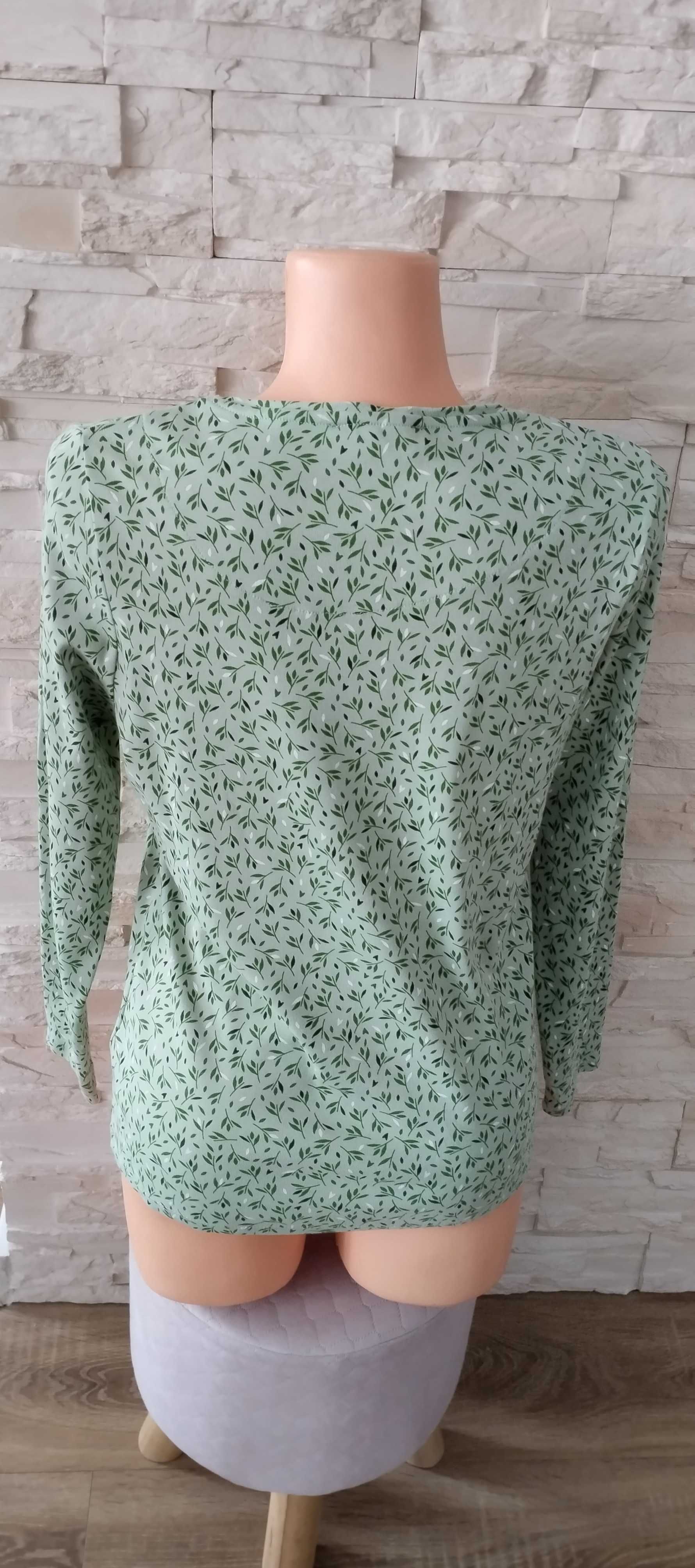 Bluzka T-shirt z długim rękawem damski zielony w listki XXL/44