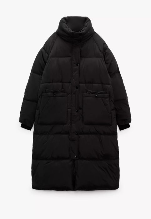 Жіночa довга куртка пуховик ZARA шапка hm