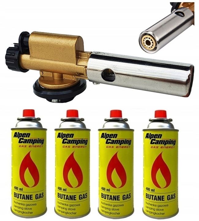Palnik Gazowy Na Kartusze Ręczny Metalowy + 4x Gaz
