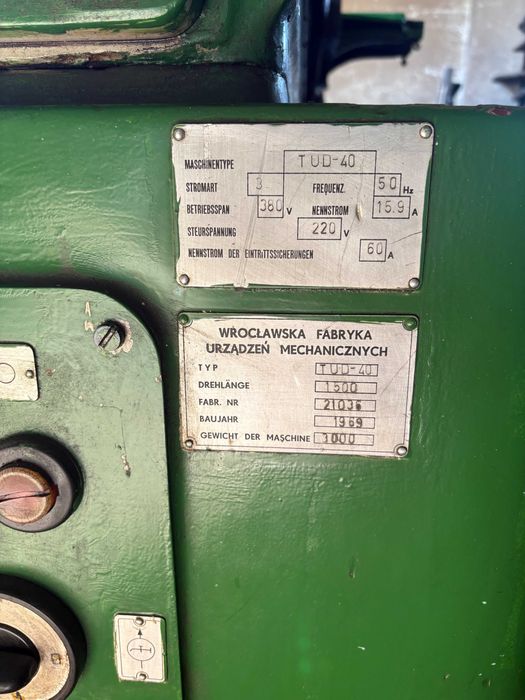 Tokarka do metalu TUD 40x1500mm eksportowa z Niemiec dost kraj