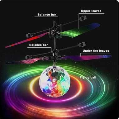 Lampa LED RGB helikopter kula kryształowa disco sterowana gestami