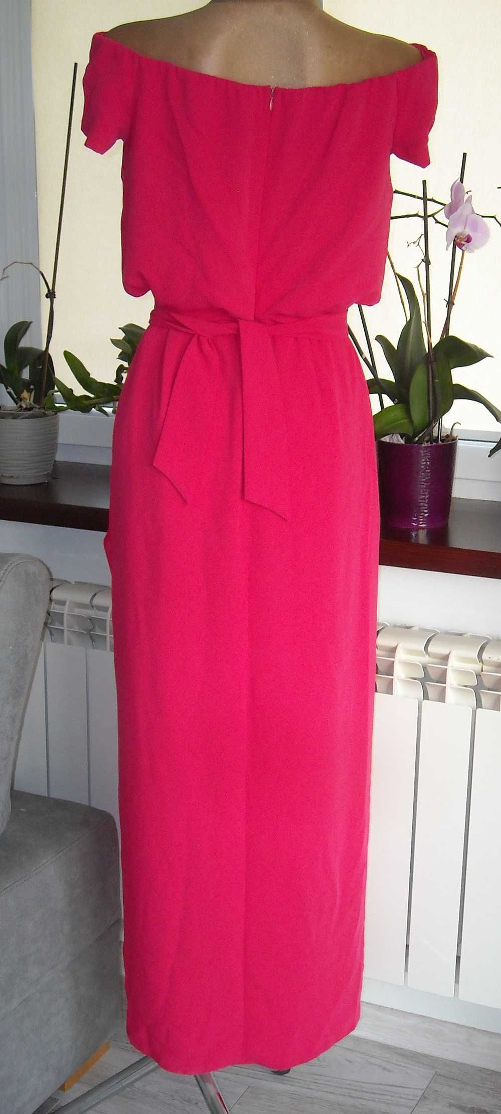 różowa maxi sukienka rozcięcie m 38