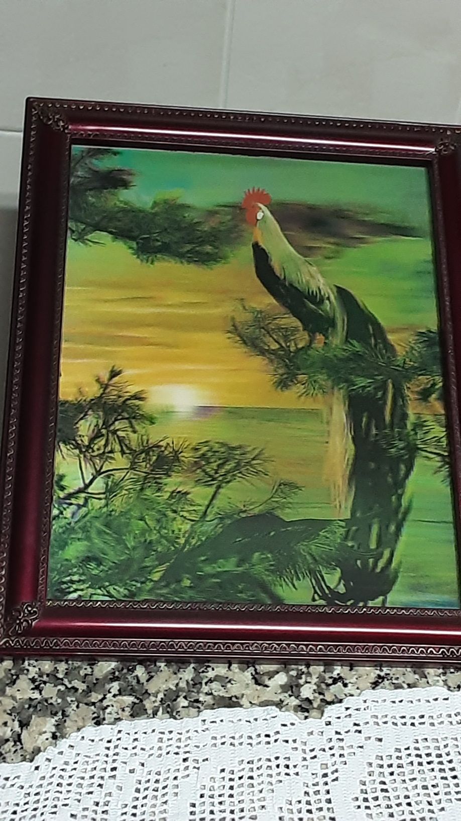 Quadro refletor  com galo e paisagem