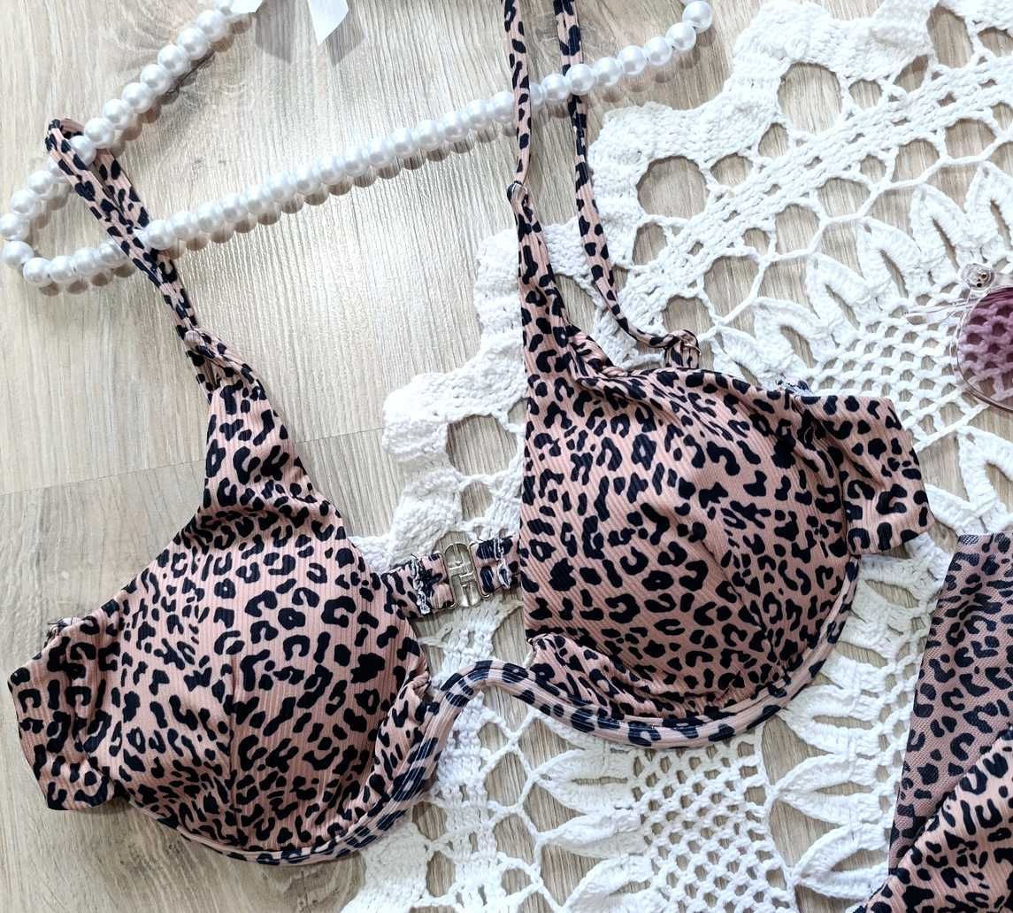 NOWY strój kąpielowy z pareo dwuczęściowy leopard rozmiar 40 L