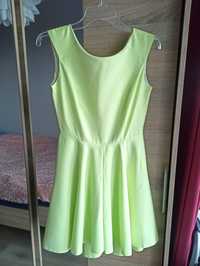 Sukienka zielona limonka rozkloszowana M wesele