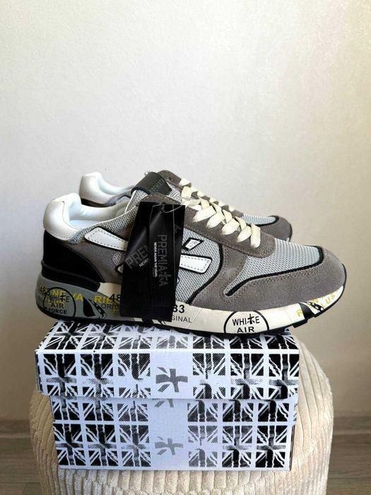 Оригинал Premiata Grey Black White кроссовки мужские замшевые