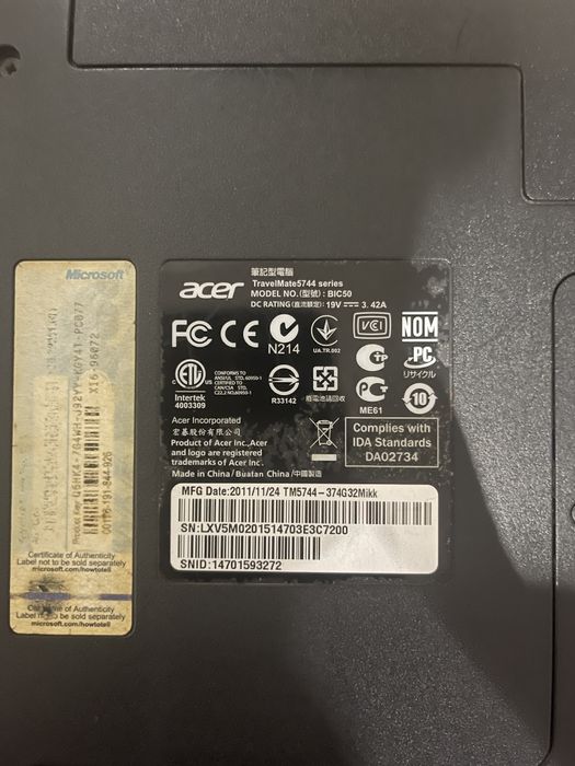 Ноутбук Acer travelmate 5744