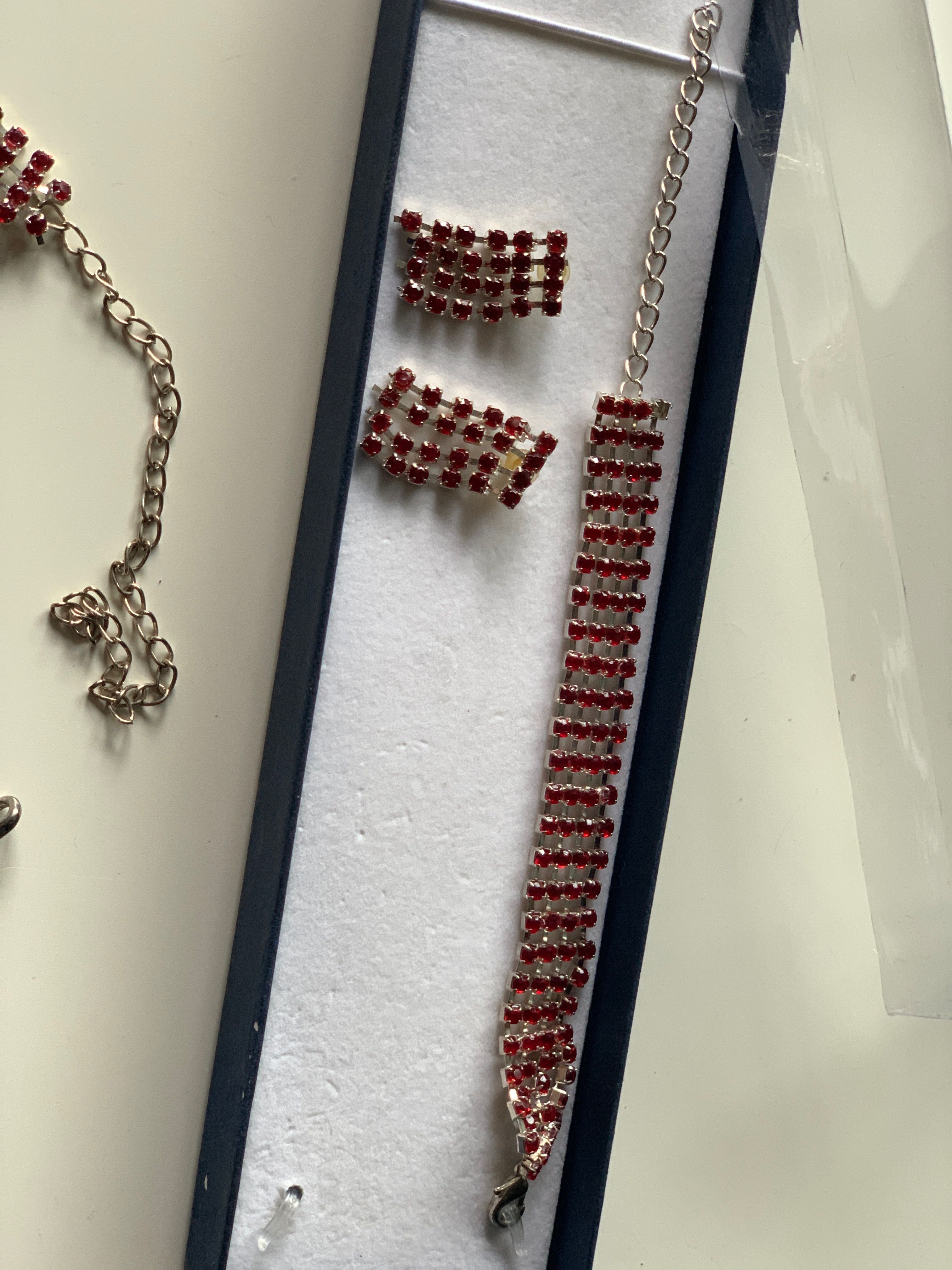 Komplet biżuterii cyrkonie kolczyki, bransoletka, łańcuszek nowe