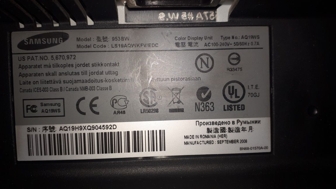 Monitor SAMSUNG SyncMaster 953BW 19'