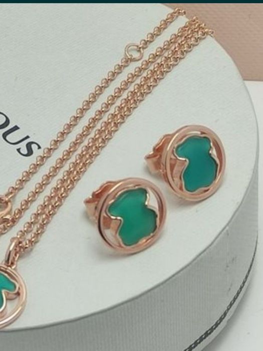 Kolczyki z misiem różowe srebro vermeil 925 z amazonitem