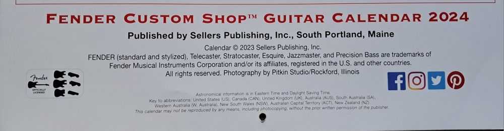Sprzedam kalendarz Fender Custom Shop 2024r.