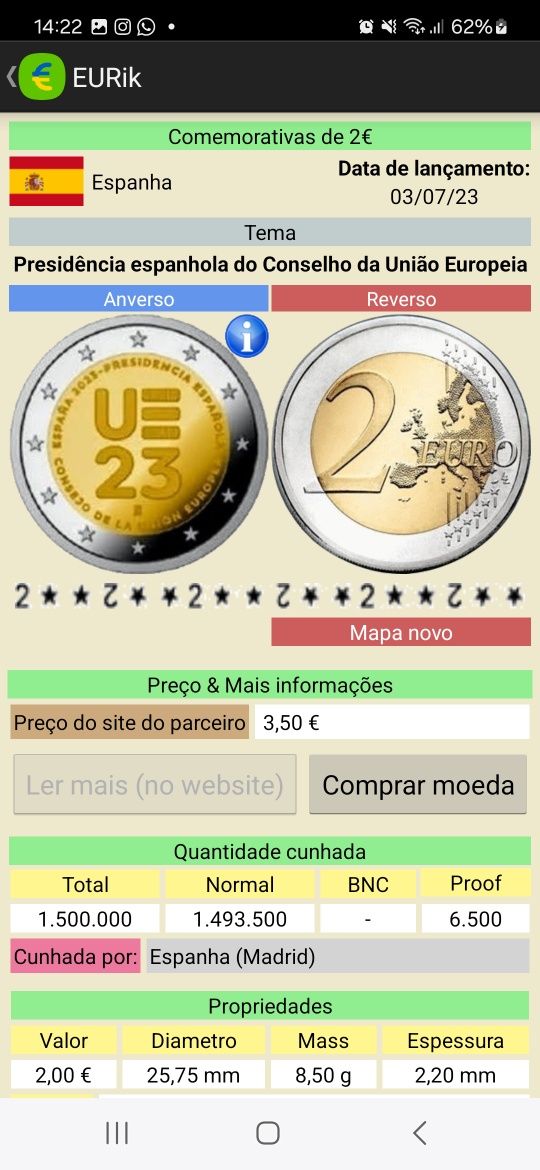 Moedas 2 euros comemorativas 2023