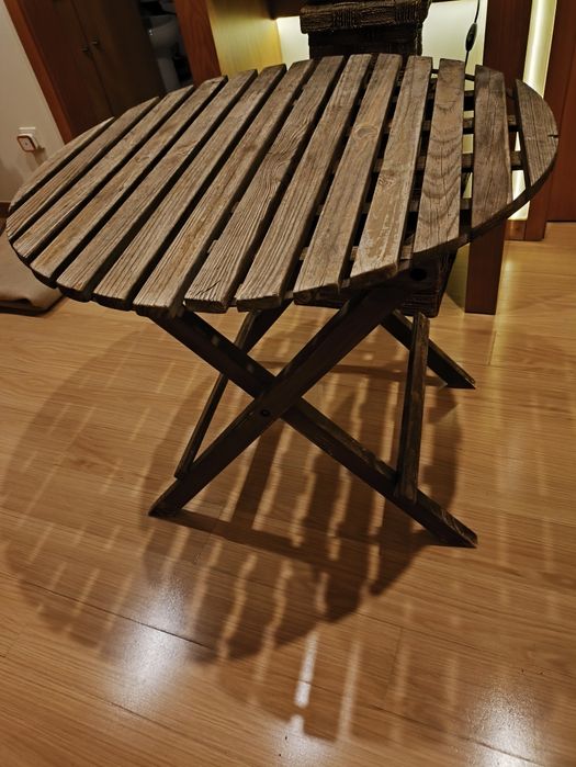 Mesa Redonda Dobrável Madeira - Uso Exterior ou Interior