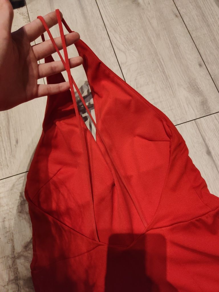 Kombinezon długi spodnie dzwony czerwony na ramiączkach H&M rozmiarM/L