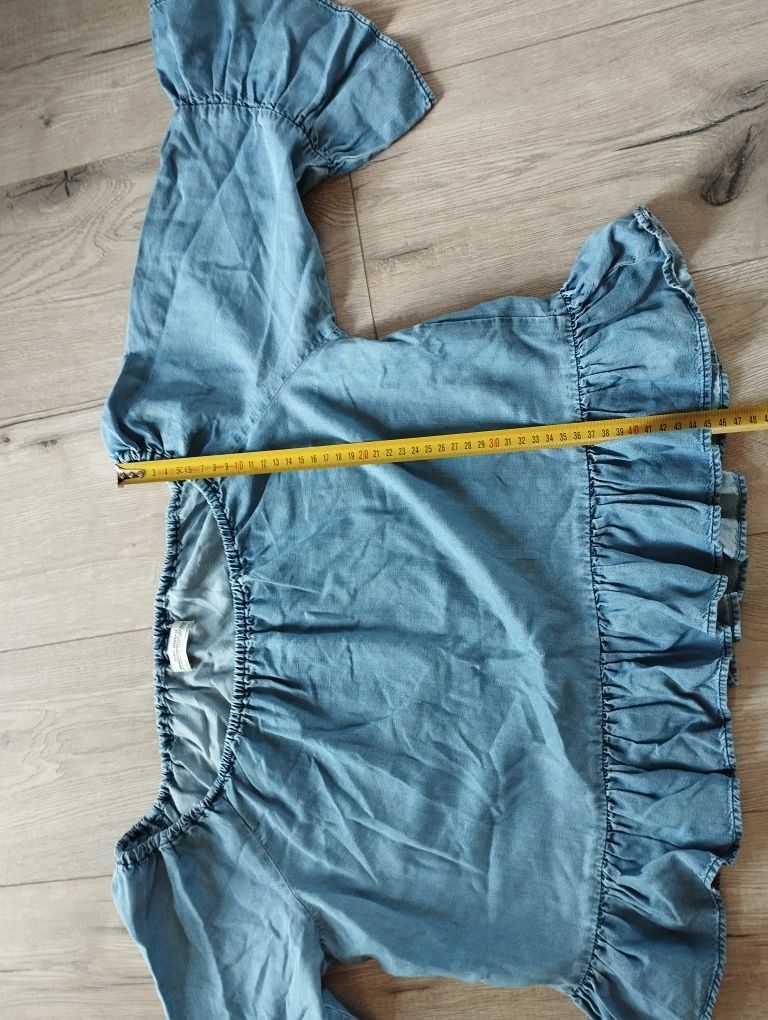 Niebieska dżinsowa jeans koszula bluzka ZARA z falbanką S M L 36 38 40
