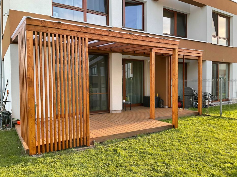 Nowoczesna pergola, taras, zabudowa drewniana, altana, zadaszenie,