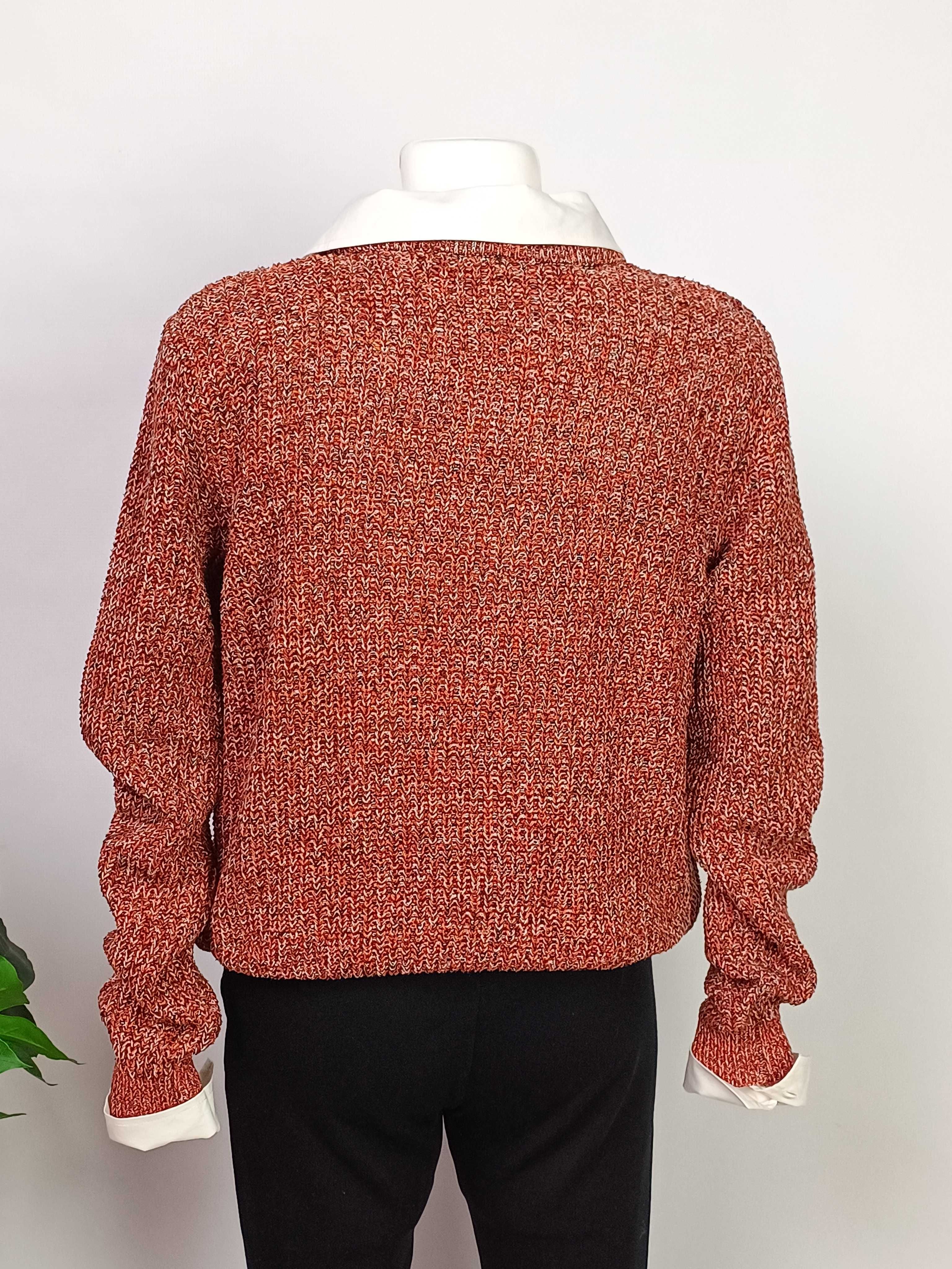 Brązowy czerwony sweter bawełniany damski H&M 38 M