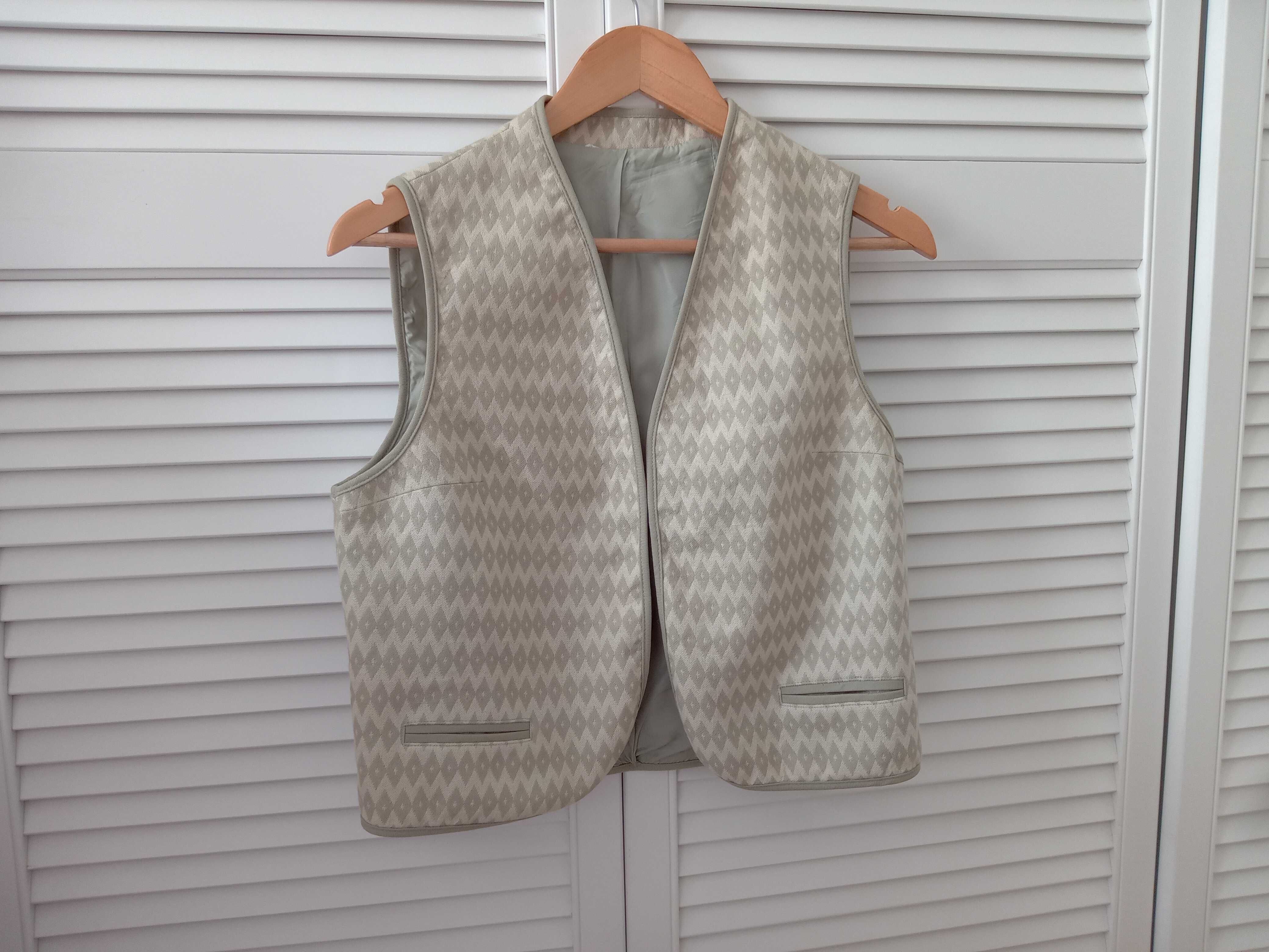 Ravens kamizelka beżowa romby 40 38 zielona 100% wełna Virgin wool