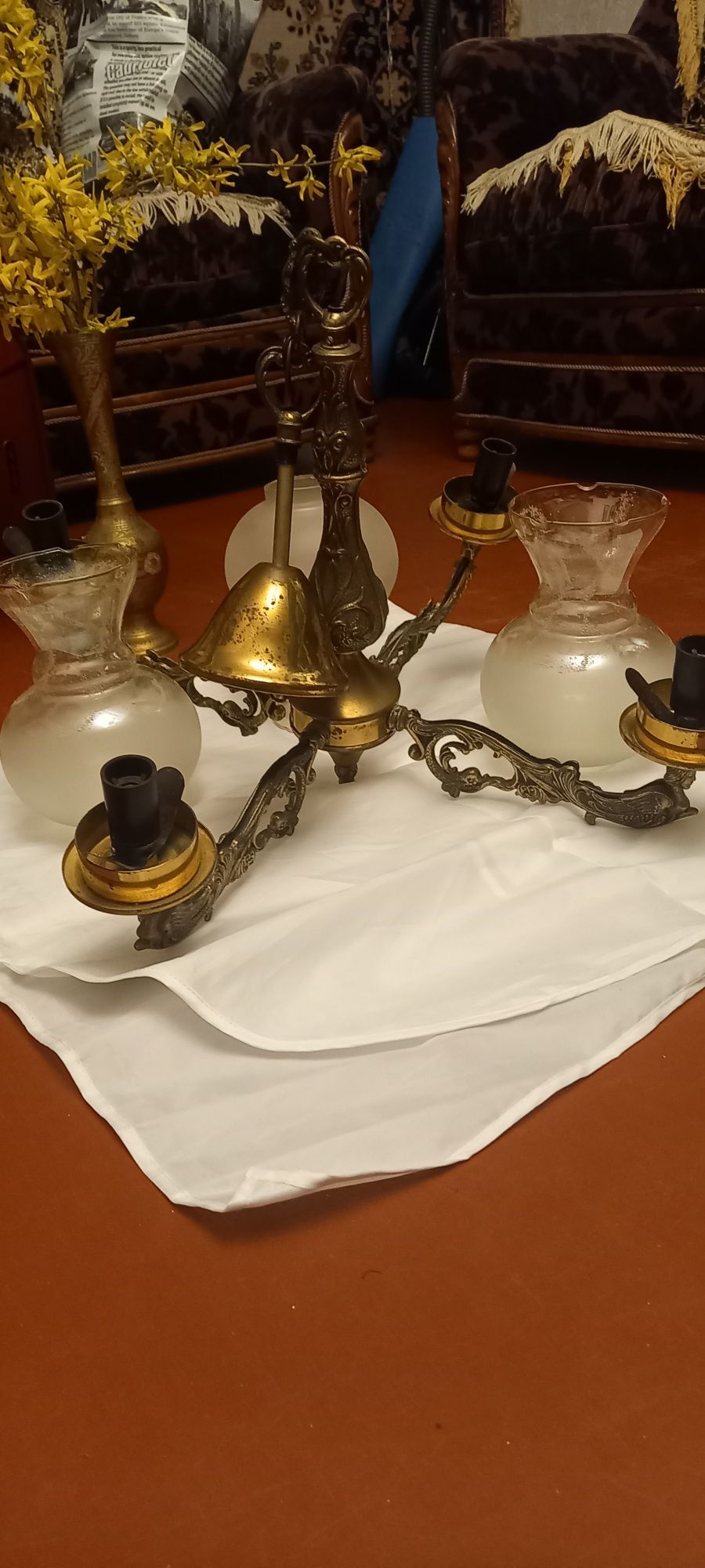 Люстра времен сср Нимфа, латунь с бронзой, антиквариат.