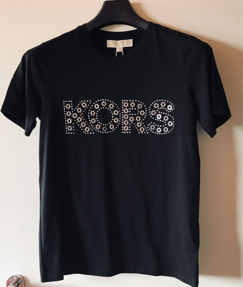 Koszulka Michael Kors, czarna, srebrna aplikacja, pasuje na XS/S