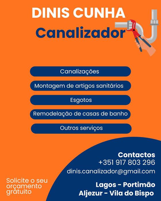 Canalizador Profissional/Plumber–Lagos/Portimão/Aljezur/ Vila do Bispo