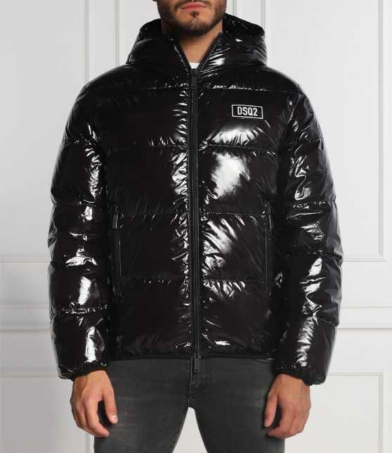 Kurtka puchowa Dsquared2 - regular fit, błyszcząca czarna rozmiar S