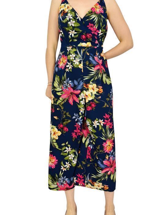 Granatowy kombinezon w kwiaty na ramiączkach XL 42 F&F