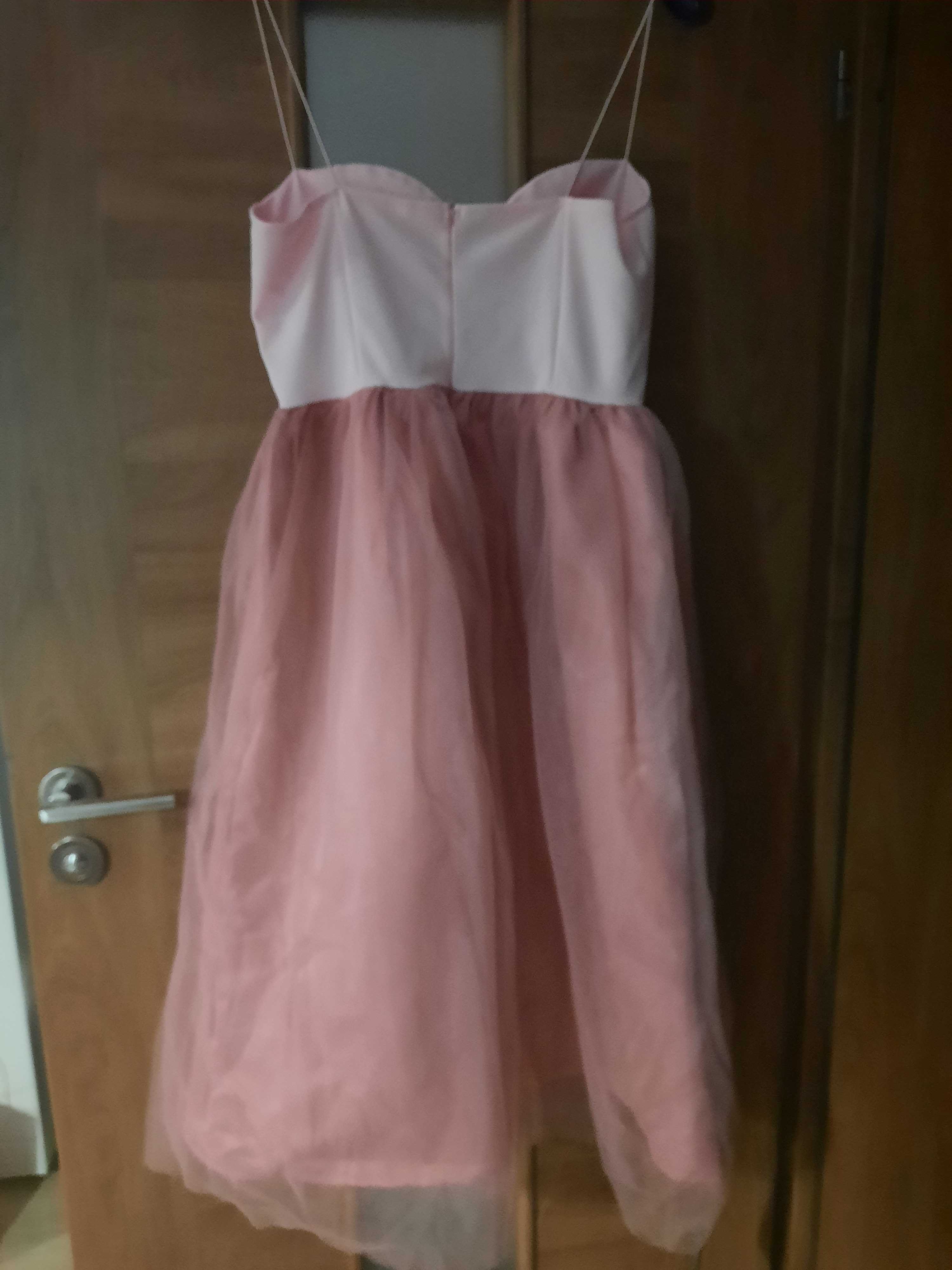 Sukienka Sandbella pudrowy róż, tiul, roz. M/L, nowa