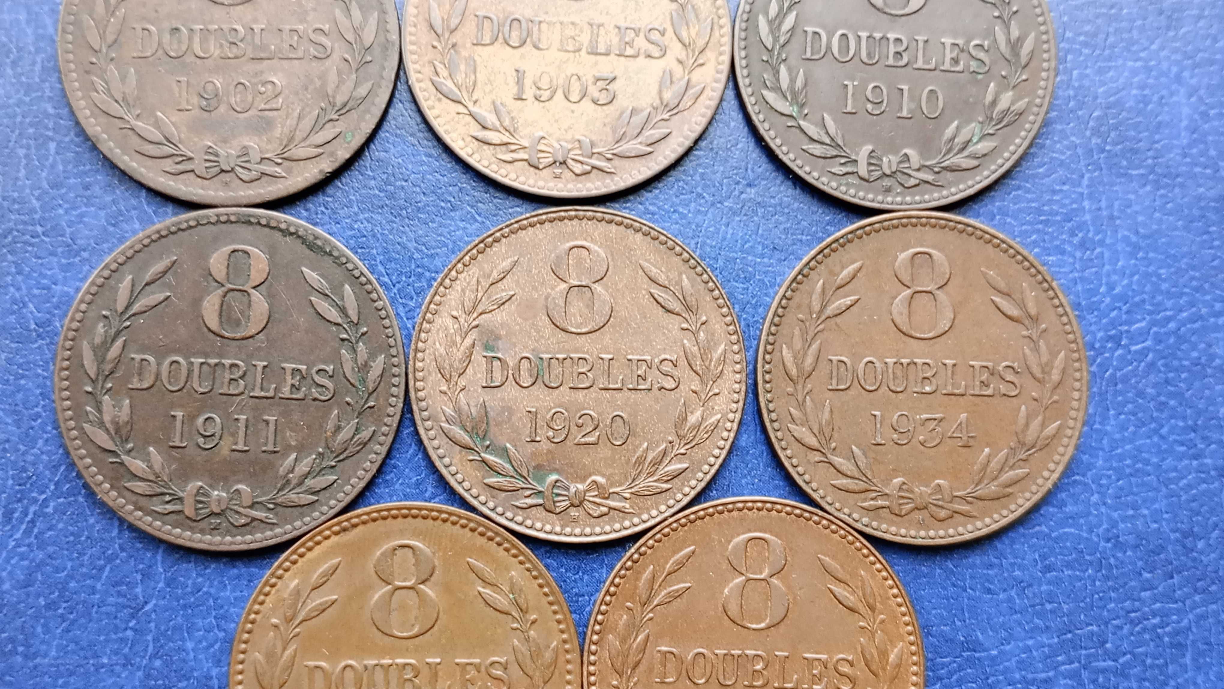 Stare monety 8 Doubles 1902 do 1959 zestaw 10 szt Guernsey