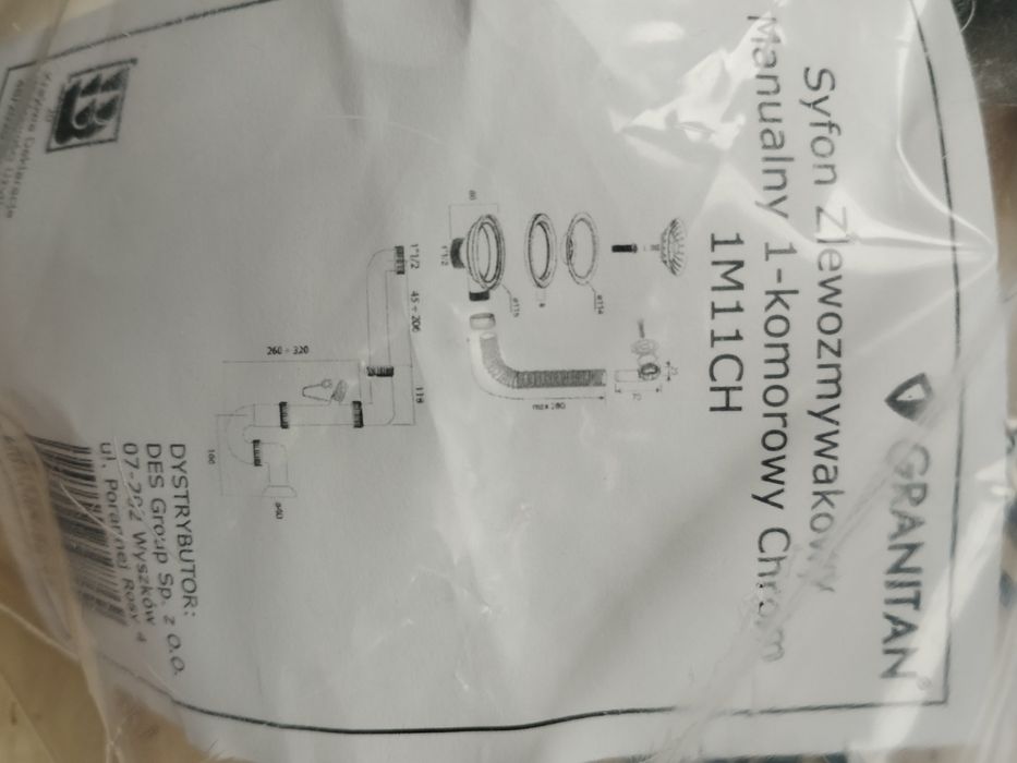 Syfon kuchenny zlew jednokomorowy 115mm GRANITAN w kolorze chrom