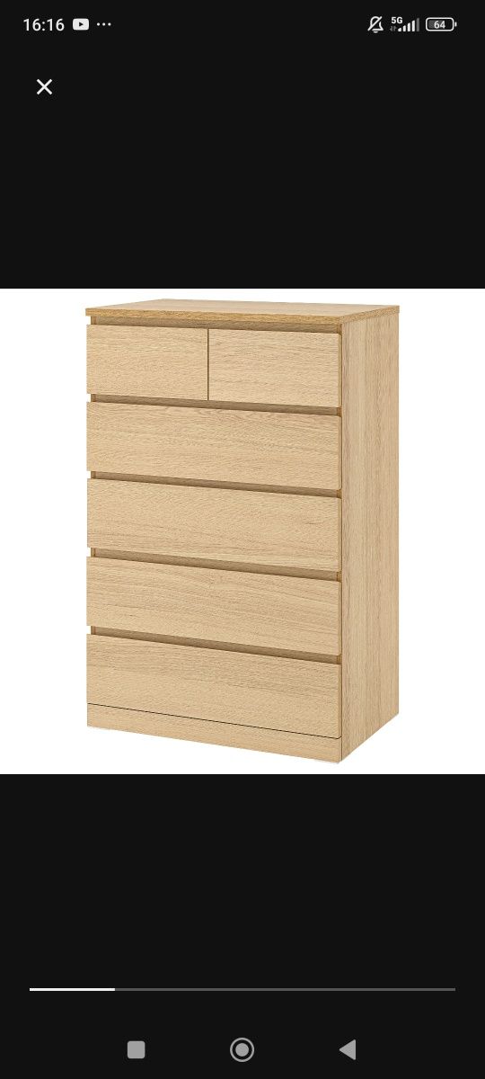 Cómoda Malm IKEA 6 Gavetas Carvalho