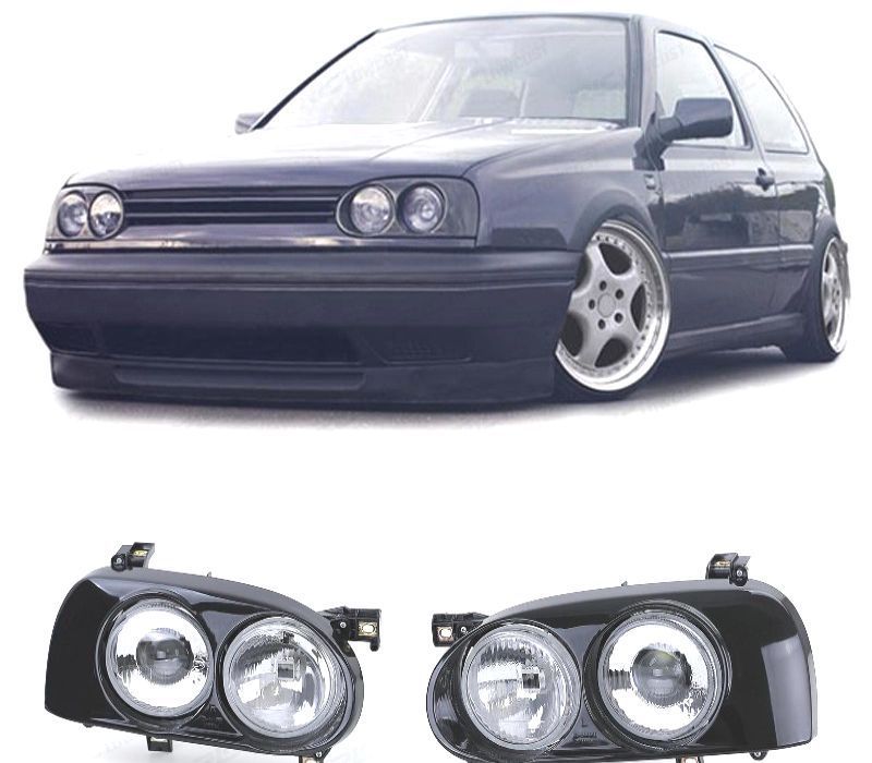 FARÓIS DUPLOS VOLKSWAGEN VW GOLF 3 91-97 PRETO