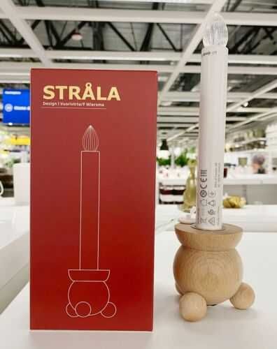 drewniany swiecznik STRÅLA, swieca led, ikea