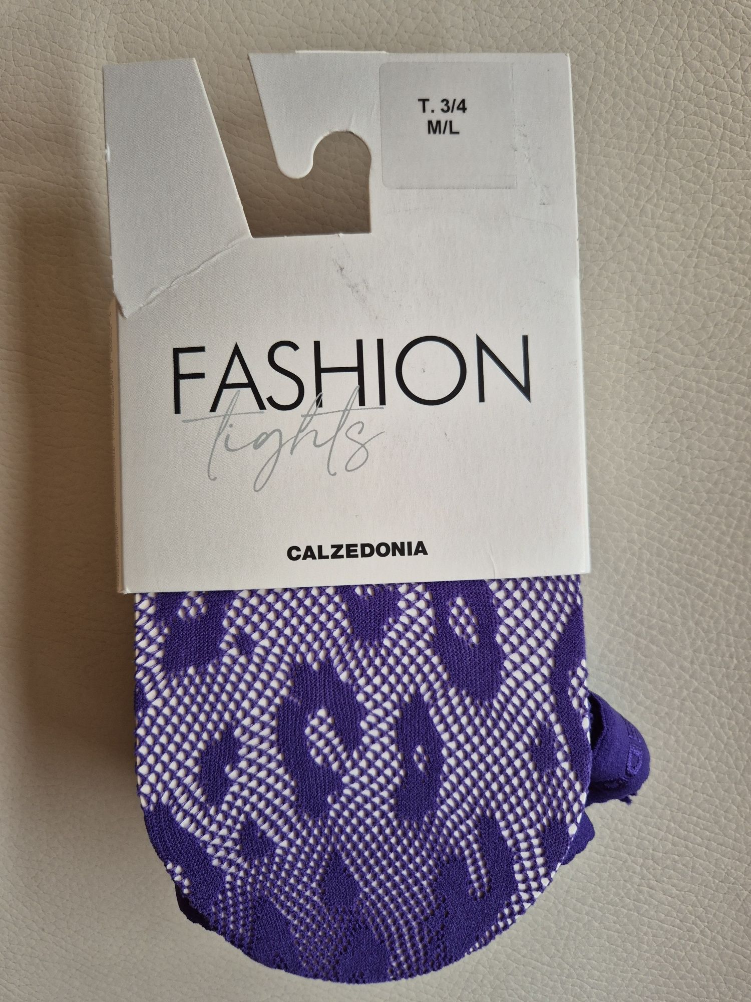 Rajstopy Calzedonia s/m i m/l fioletowe cętki panterka Animalier rete